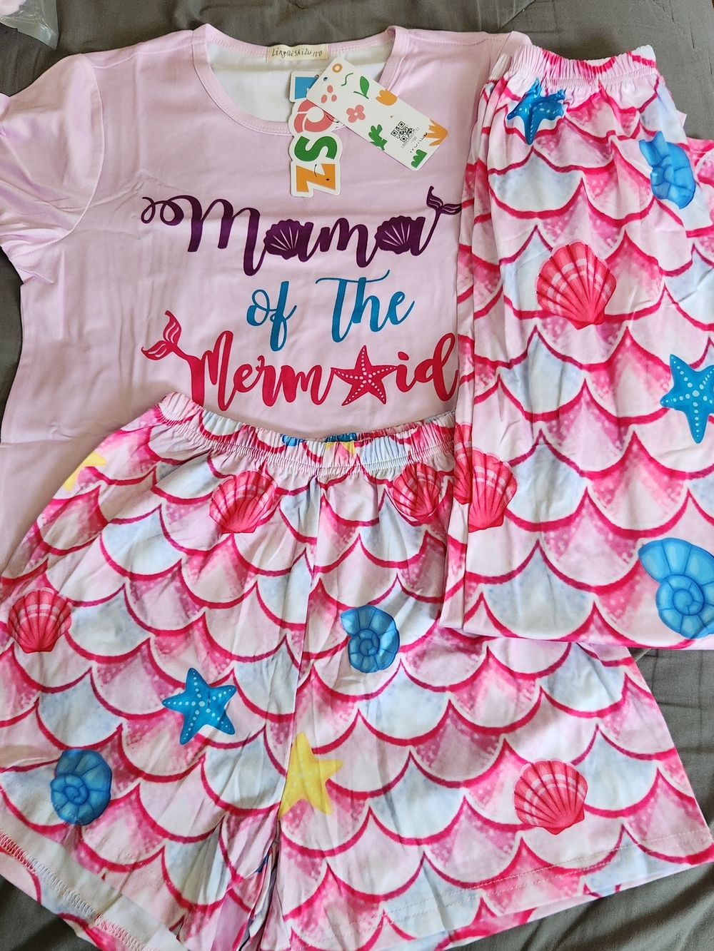 Mama of the Mermaid Pink 3 Piece Pajama Set